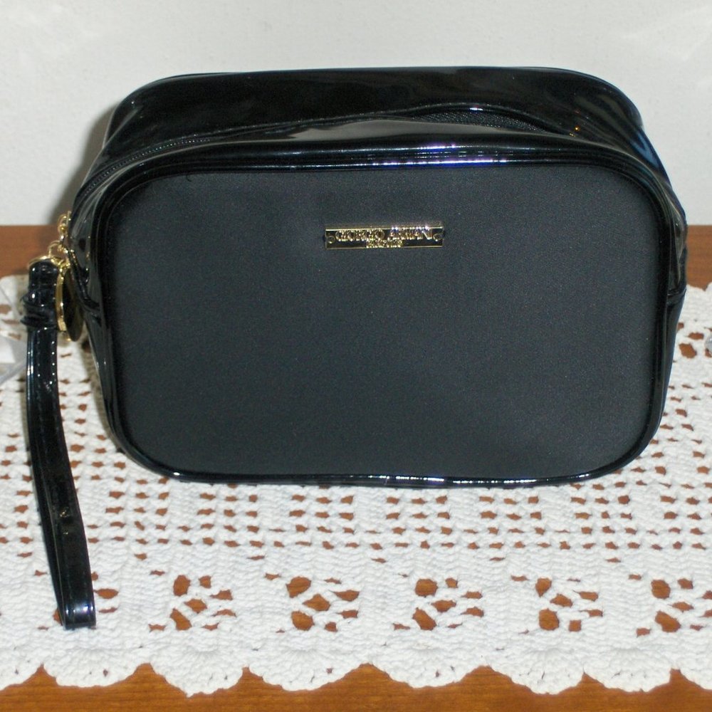 Giorgio Armani Parfums Wristlet Black Purse Tote Bag Toiletries Cosmetics Makeup